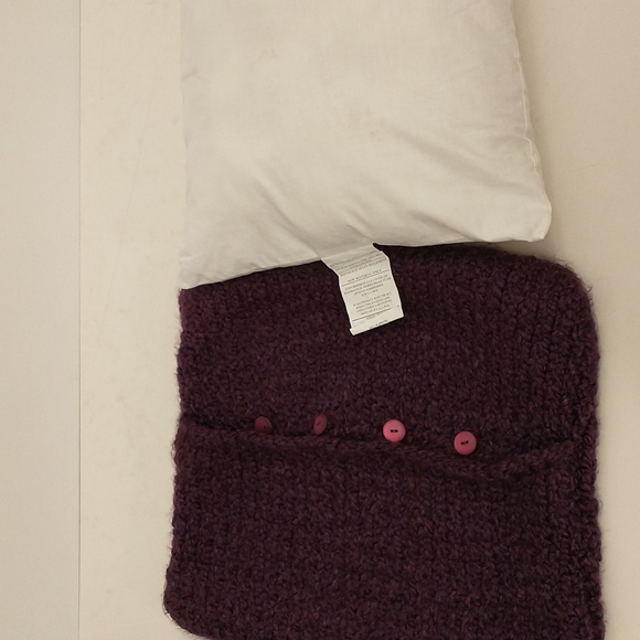 Purple Handmade Knit Pillow Handknit Soft Yarn Button Back Aubergine Eggplant - Picture 5 of 7